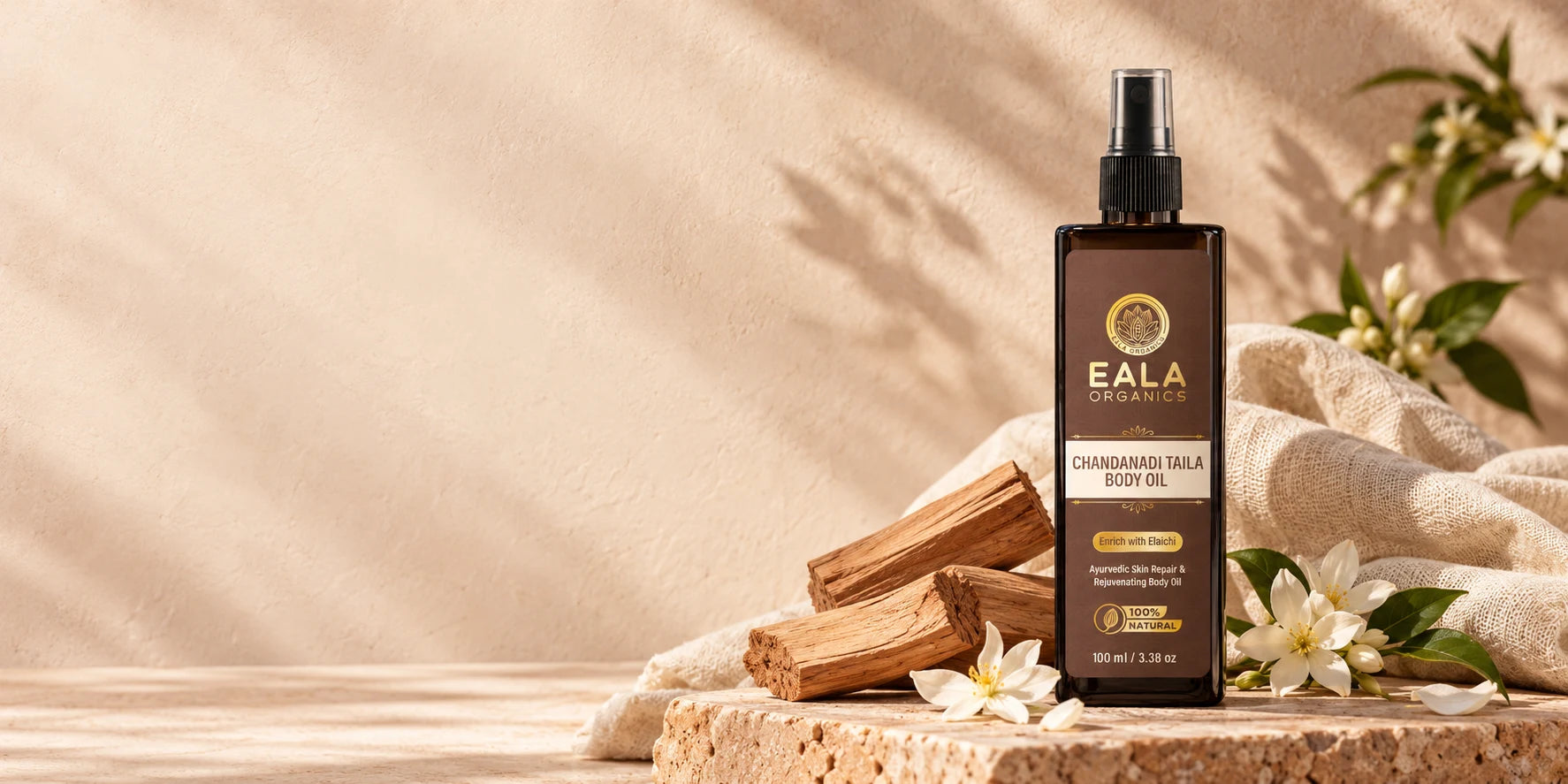 Chandanadi body oil with sandalwood and linen